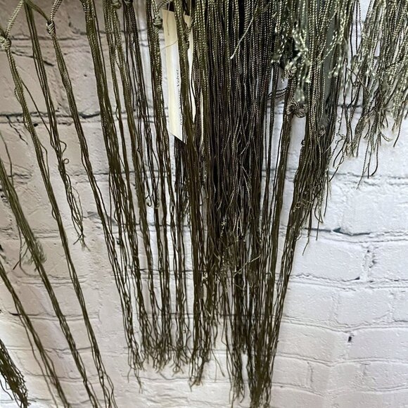 Embroidered Green Velvet Topper Shawl 56" Square w/ Fringe Luxury Tablecloth - Picture 10 of 12